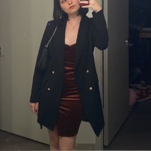 Shein black trench coat with gold details